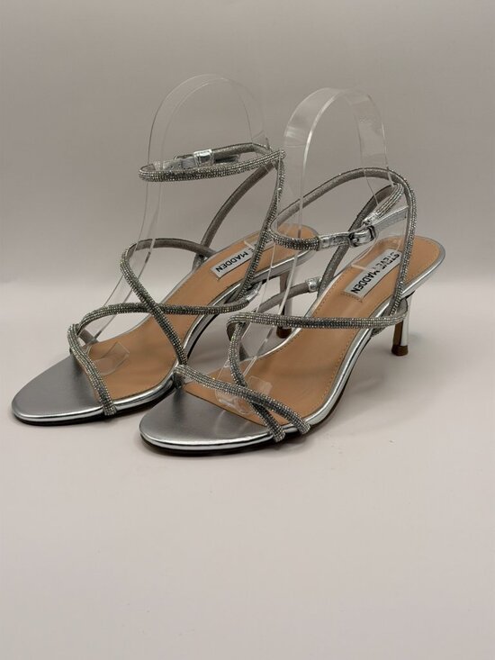 Steve Madden Shoes - Steve Madden Womens Rexha Rhinestone Steap Silver High Heel Sandal Sz 7